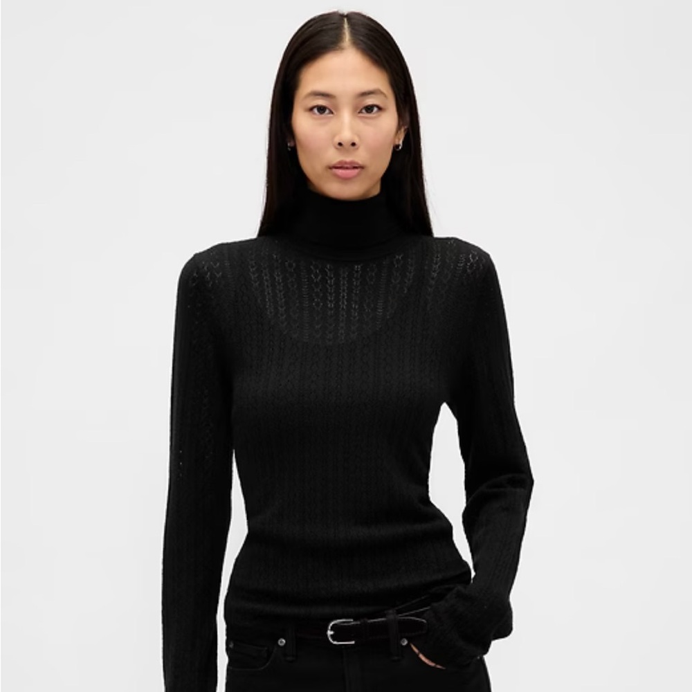 Gap- Pointelle Turtleneck- Elegant Black Turtleneck Sweater